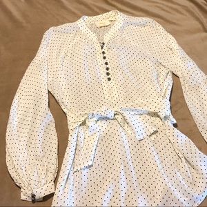 Anthropologie cream blouse with black polkadots